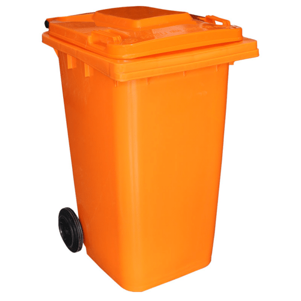 orange mobile waste wheelie bin