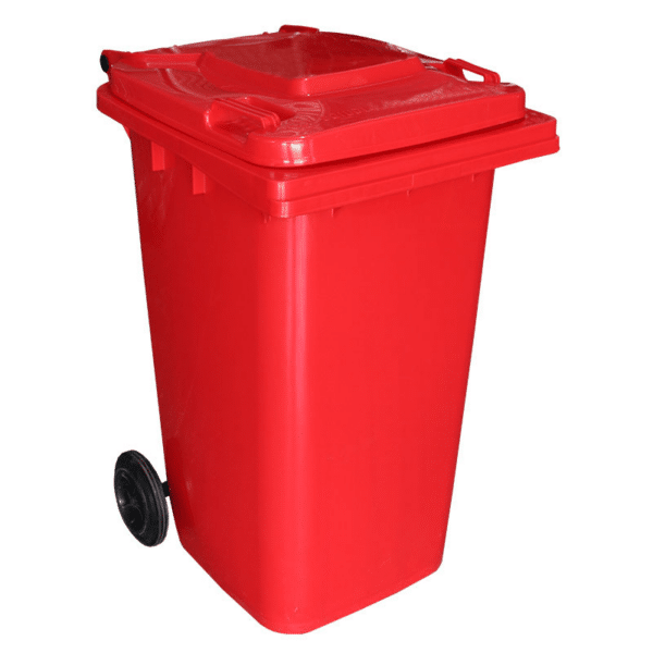 red mobile waste wheelie bin